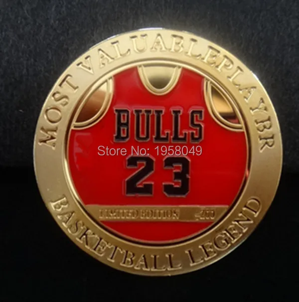 Заказ образца, 1 шт./лот монета Майкла Джордана Коллекционная готовая 24k золото. 999 Буллс 23 баскетбольная монета