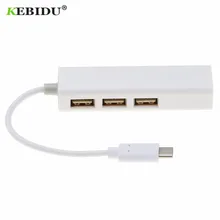 Kebidu USB 2,1 type-C Ethernet адаптер USB-C RJ45 Lan сетевой адаптер 3 порта для Macbook ThinkPad samsung ноутбука USB-C