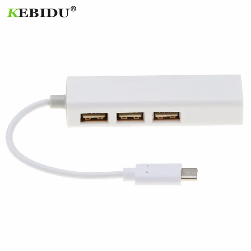 Kebidu USB 2 1 Type C Ethernet адаптер к RJ45 Lan сетевая карта 3 порта для Macbook ThinkPad Samsung Ноутбук