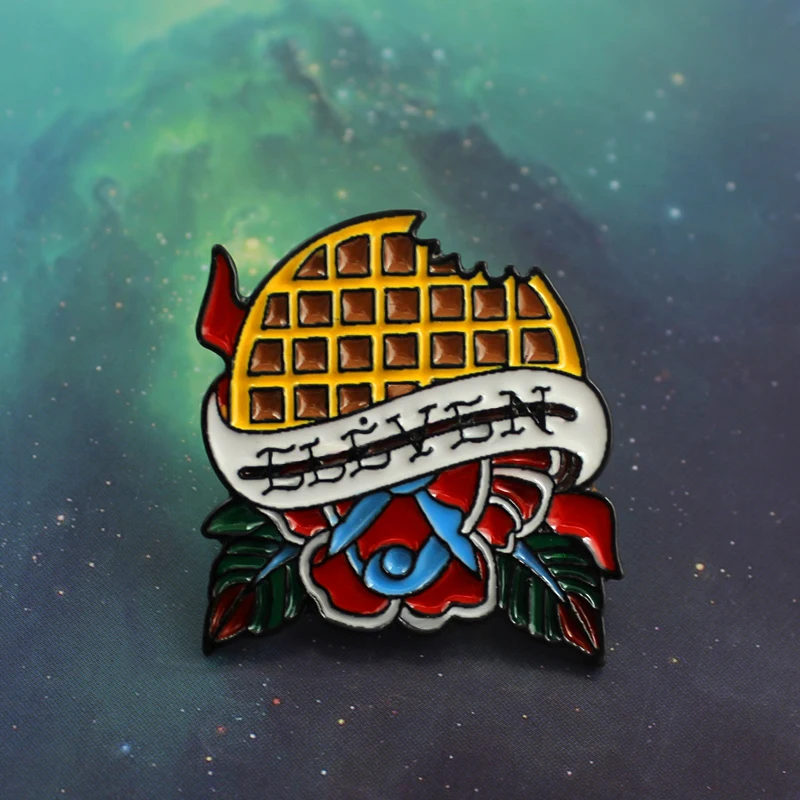 

Waffle Flower Brooch ELEVEN Alien Waffle Cake Flower Fun Enamel Pin Denim Backpack Cartoon Badge Men and Women Kid Romantic Gift