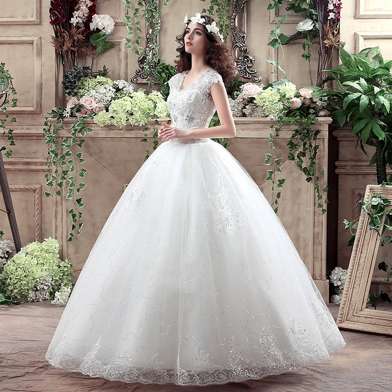 Роскошное Свадебное платье с вышивкой для невесты, новинка, большой размер, на шнуровке, свадебное платье es, бальные платья, платье с v-образным вырезом