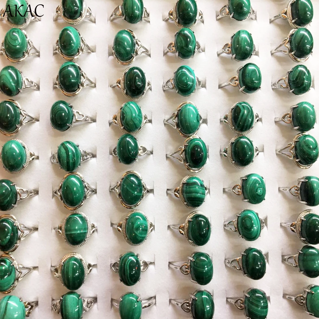 

AKAC natural green malachite women ring approx 10*14mm 3rings/set natural malachite women ring adjustable ring