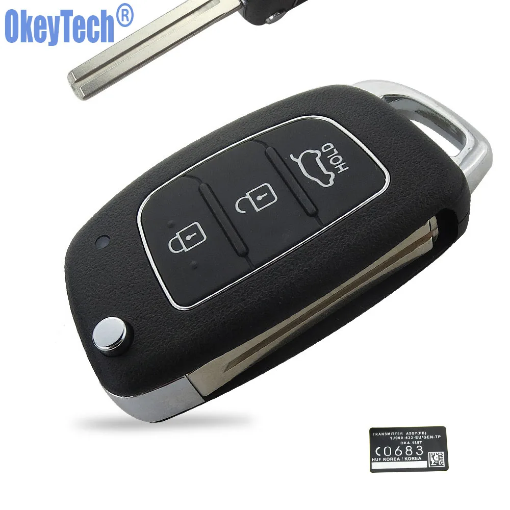 OkeyTech 3 Buttons Car Flip Folding Remote Key Shell Fob Key Case For Hyundai Mistra ix35 ix45 Series 2 Verna Free Shipping