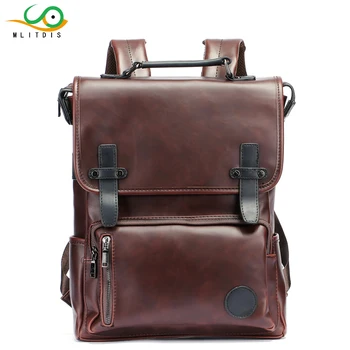 

MLITDIS Men Backpacks Rain Cover PU Leather School Bag For teenagers College Schoolbag Travel Laptop Bag Bookbag Bolsas Mochila
