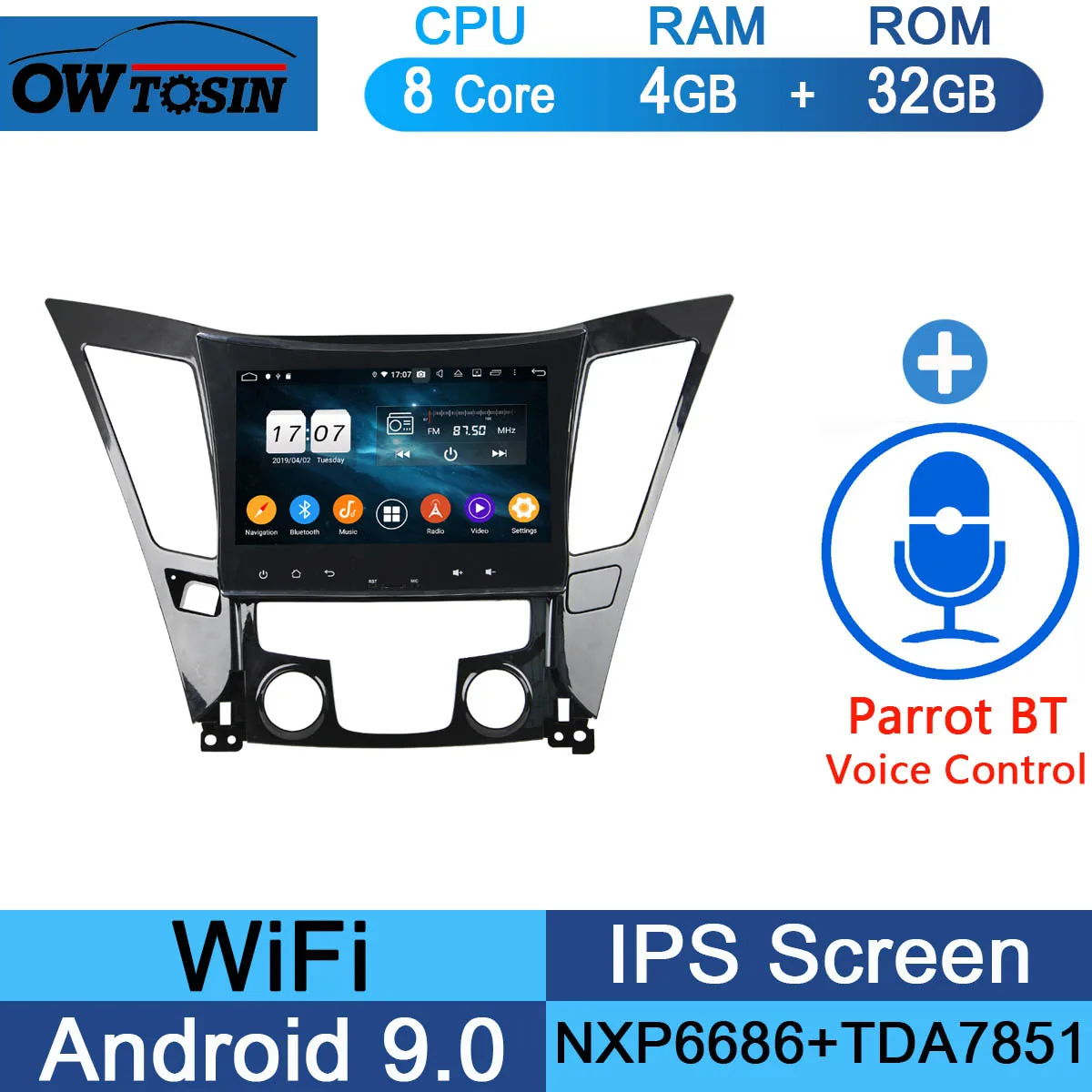 32G Parrot BT " ips Android 9,0 8 ядерный 4 Гб+ 64 ГБ Автомобильный мультимедийный плеер для hyundai Sonata 8 2011- gps Радио стерео DSP CarPlay Parrot BT - Цвет: 32G Parrot BT