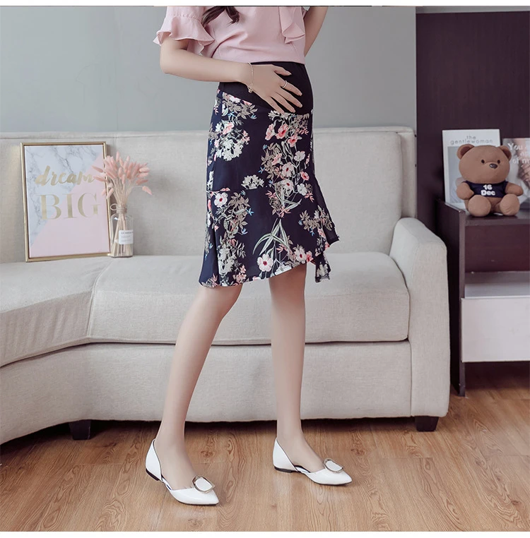 Irregular Support Belly Low Waist Maternity Skirts Chiffon Floral Print Clothes for Pregnant Women Summer Fashion Pregnancy (28)