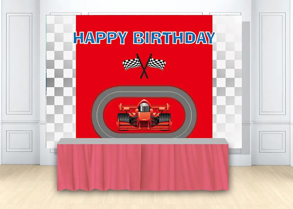 HUAYI Cartoon Racing Birthday Themed Backdrop Flag Black White Grid Red Photo Backgrounds for Party Banner W2197 | Электроника