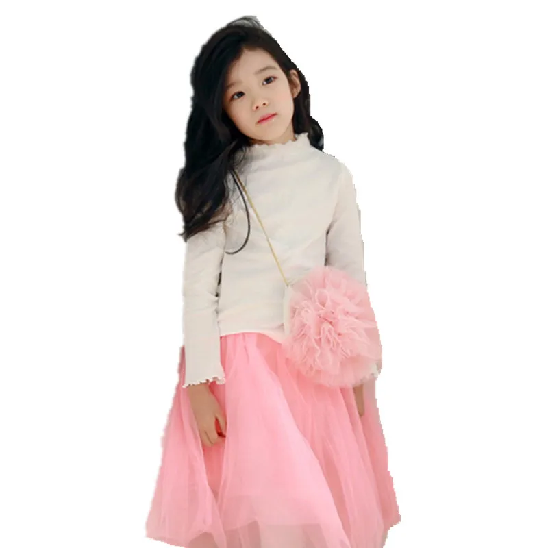 3-16T School Girl T-shirt Kids Tees Shirt Girls Baby Teenage Long Sleeve Turtleneck Velvet Tops Thick Winter Children | Детская одежда