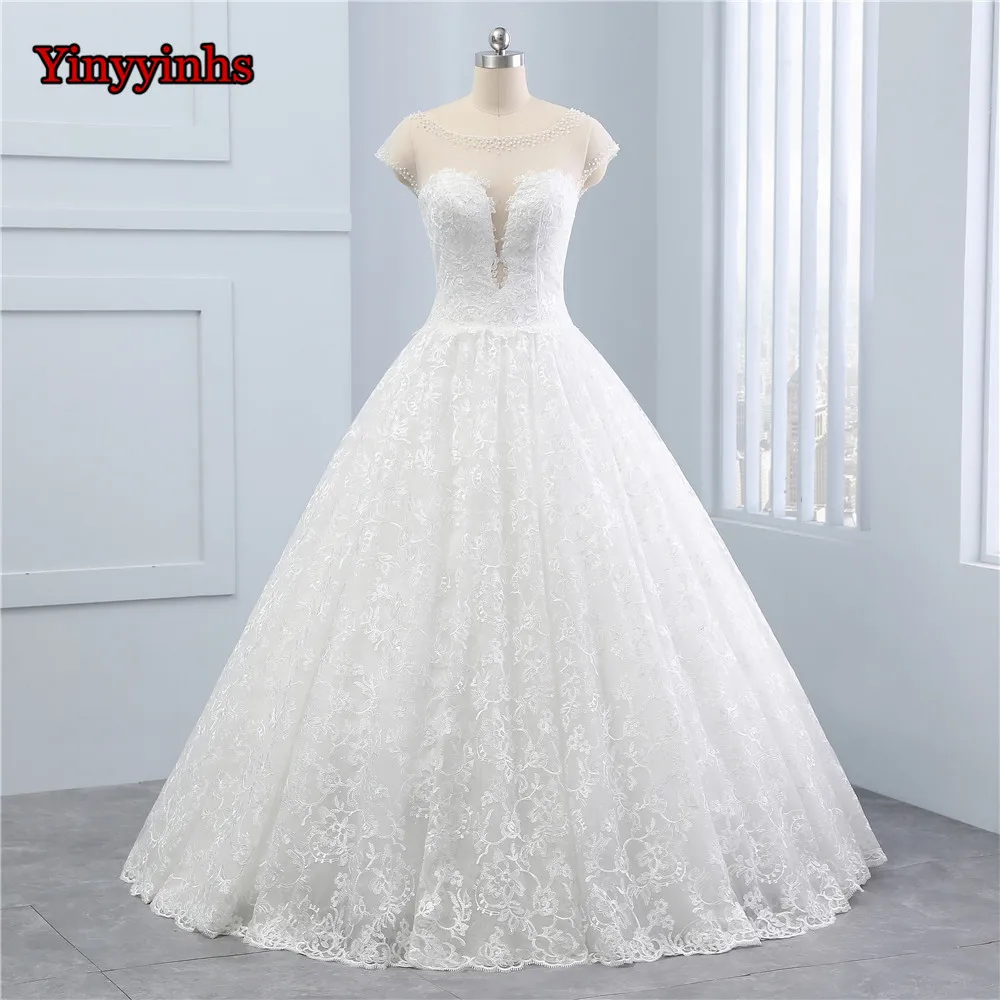 Yinyyinhs Robe De Mariage o Средства ухода за кожей шеи бальное платье принцессы Свадебное платье с открытой спиной Кружево пол Длина Свадебное платье