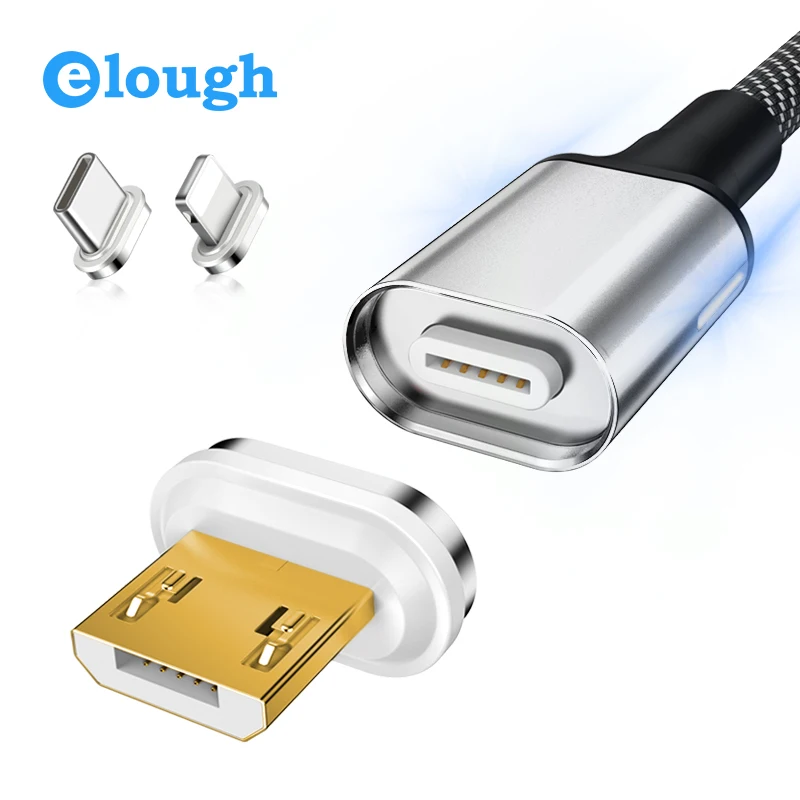 Elough Espark المغناطيسي كابل الشاحن ل فون Xiaomi سامسونج شاحن هاتف محمول يعمل بنظام تشغيل أندرويد المغناطيس 3A سريع تهمة نوع C المصغّر usb كابل