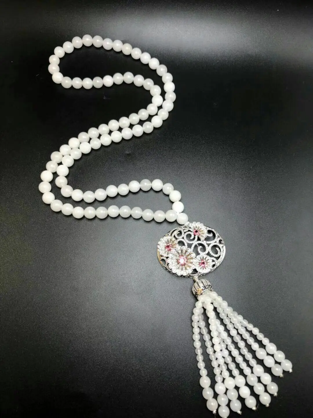 

Koraba Fine Jewelry Natural White Jade Bead Necklace, Fashionable Beautiful Lady's Best Present Free Shipping