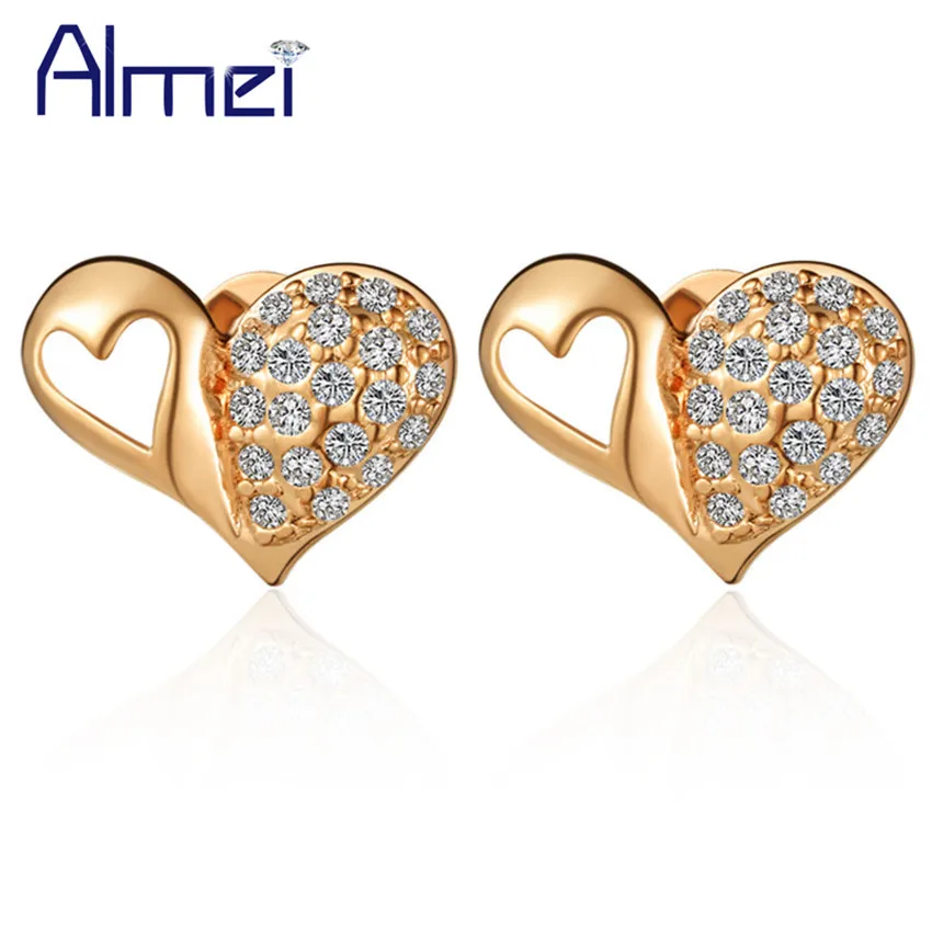 Серебряные серьги Almei в форме сердца для женщин Винтажные золотого цвета с