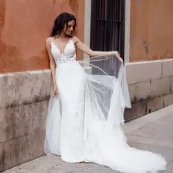 Кружевное Свадебное платье русалки со съемным шлейфом 2019 Vestidos de novia с v-образным вырезом кружевное сексуальное свадебное платье элегантные
