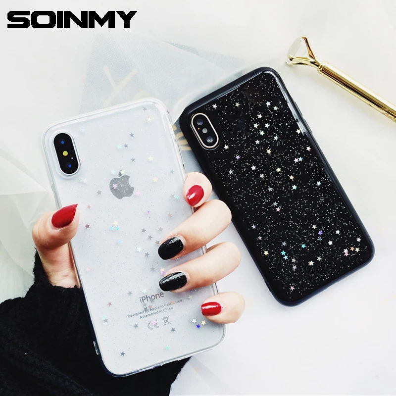 

Phone Case For iphone xs max Sase Glitter Star Transparent Silicone Soft Cover For iphone xr xs x 8 7 6 6s plus Case coque funda