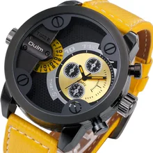 OULM Hommes de Casual Militaire Quartz Montre-Bracelet Bracelet En Cuir Surdimensionné Double Fuseau horaire Sous Cadran De Luxe DZ Montres Conception + Cadeau boîte