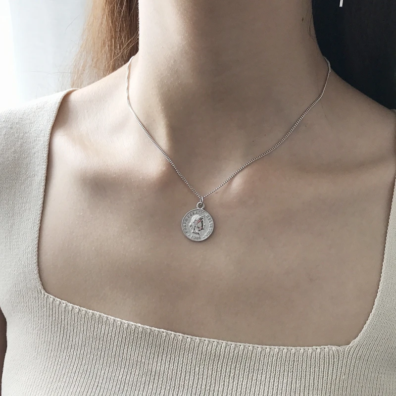 LouLeur ожерелье из стерлингового серебра 925 пробы с монеткой, простая модная портретная индустрия, кулоны для монет, ожерелье для женщин, талисманы на удачу, ювелирные изделия