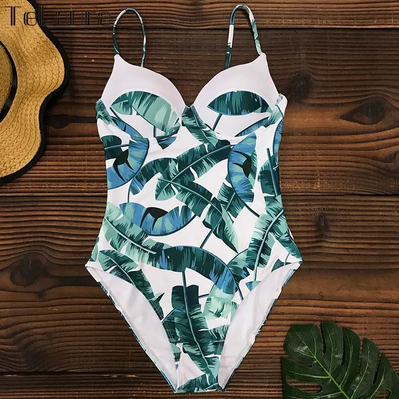 

2019 Sexy One Piece Swimsuit Women Swimwear Print Monokini Padded Push Up Swim Suit Bodysuit Bathing Suit Beach Wear Female