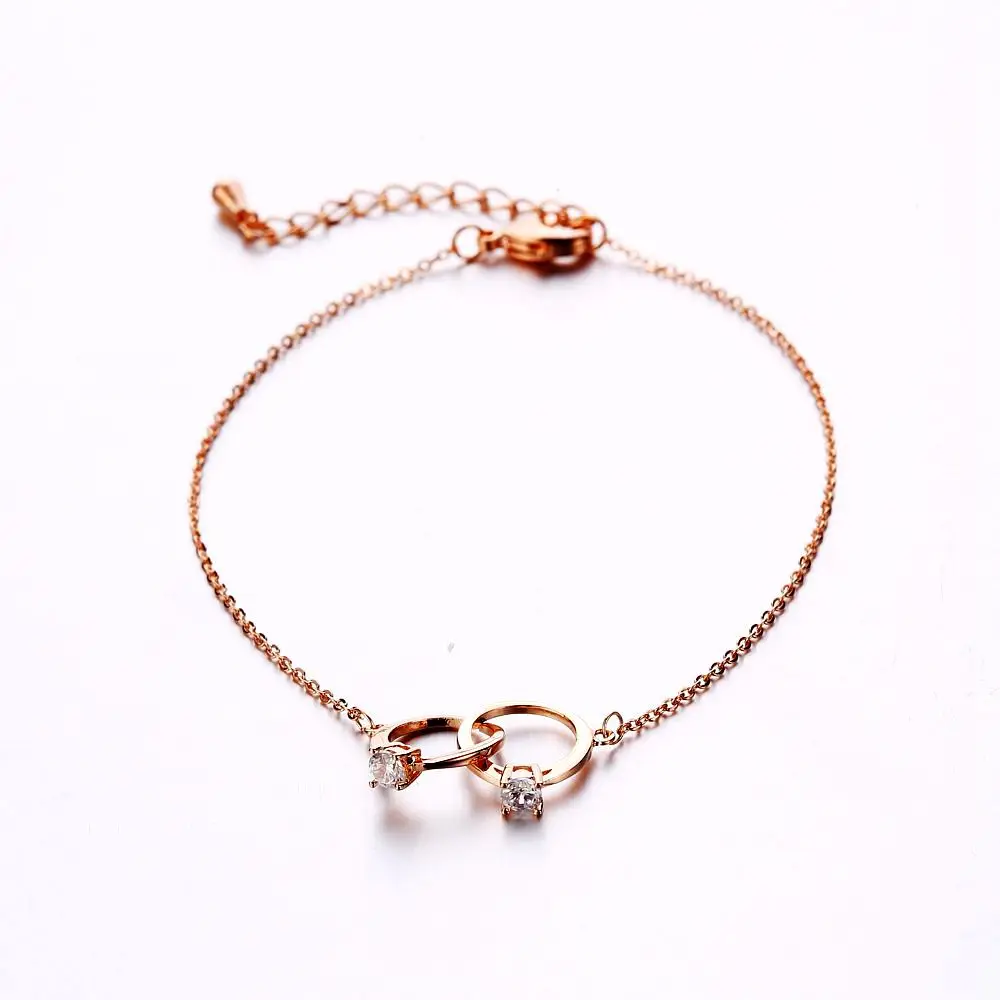 

MIGGA Double CZ Crystal Round Charm Chain Bracelet for Women Girls Cubic Zircon Rose Gold Color Jewelry