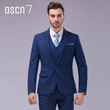 OSCN7 3pcs 12 Color Suit Men Slim Fit Notch Lapel Business Mens Suit Wedding Groom Dress Suits For Men (blazer+vest+pants) S-4XL