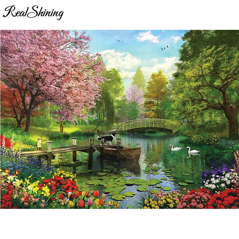 

REALSHINING Diamond Embroidery Park Lake Nature 5D DIY diamond painting Full square Cross-Stitch Diamond Mosaic sticker FS2366