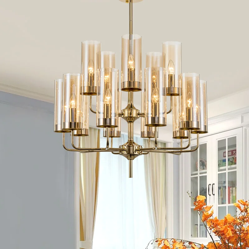 Post Modern Chandelier American Living Room Lamps Blue Gold Glass