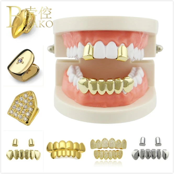 

BOAKO Top Bling Rapper Dental Grills Hip Hop Men Grillz Single Tooth Grillz Cap Man Gold Teeth Grillz Caps Punk Jewelry Z5