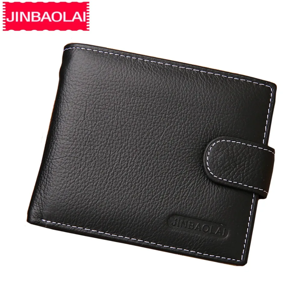 JINBAOLAI الرجال محافظ جلد البقر الحقيقي قصيرة سستة غلق بمشبك الذكور محفظة عملة جيب حامل بطاقة خمر العلامة التجارية محفظة عالية الجودة
