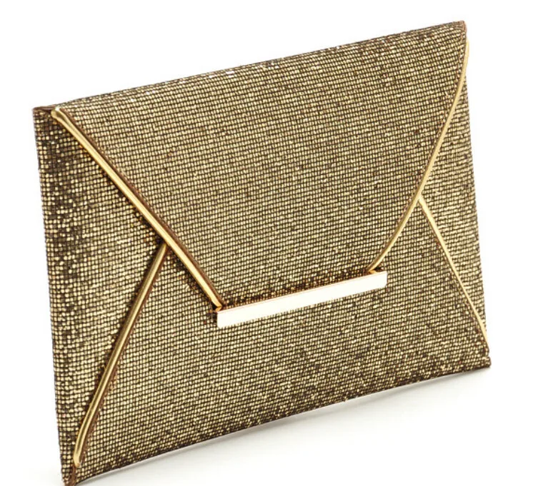 1pcs/lot Woman Fashion Glittered Gold Color Envelope Clutch Party Bag