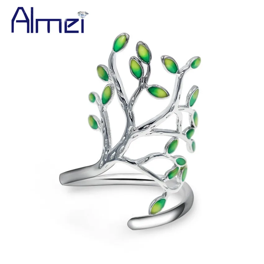 

Almei Green Tree Rings For Women Silver Color Ring with Stones New Year Gifts for Girl Wedding Jewelry Ring Dropshipping HR303