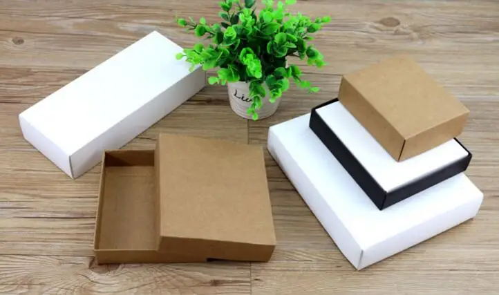 10pcs Kraft black white gift packaging box blank carton paper gift Cardboard box with lid High Quality Paper Boxes