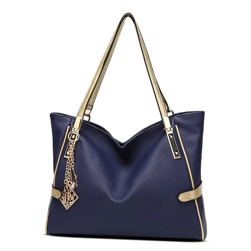 Женский кошелек с верхней ручкой большая сумка стильная металлическая подвеска через плечо сумка на ремне - Цвет: Синий