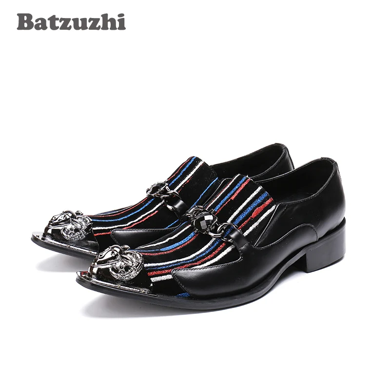 Здесь можно купить  Batzuzhi 2018 Men Dress Shoes Leather Toe with Special Metal Tip Black Leather Shoes Sapato Masculino, Big Sizes US6-12, EU46  Обувь