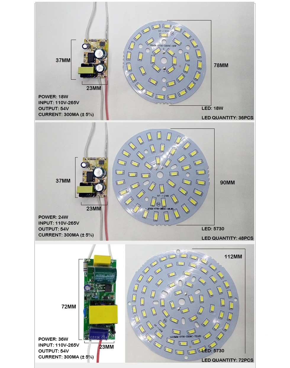 3 Вт 7 Вт 12 Вт 18 Вт 24 Вт 36 Вт 5730 SMD светодиодный светильник Панель для потолка+ AC 100-265 в Светодиодный источник питания