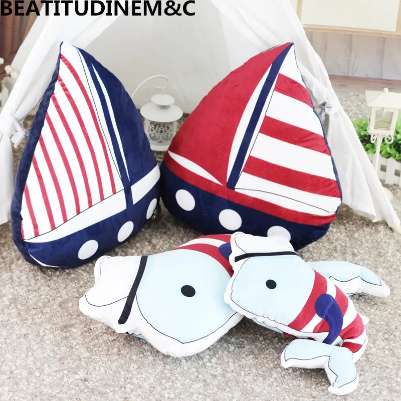 

Mediterranean Style Sailboat Pillow Cushion, Nurse Dolphin Plush Toy, Sofa Pillow Cushion, Children's Room Decoration, Home Deco