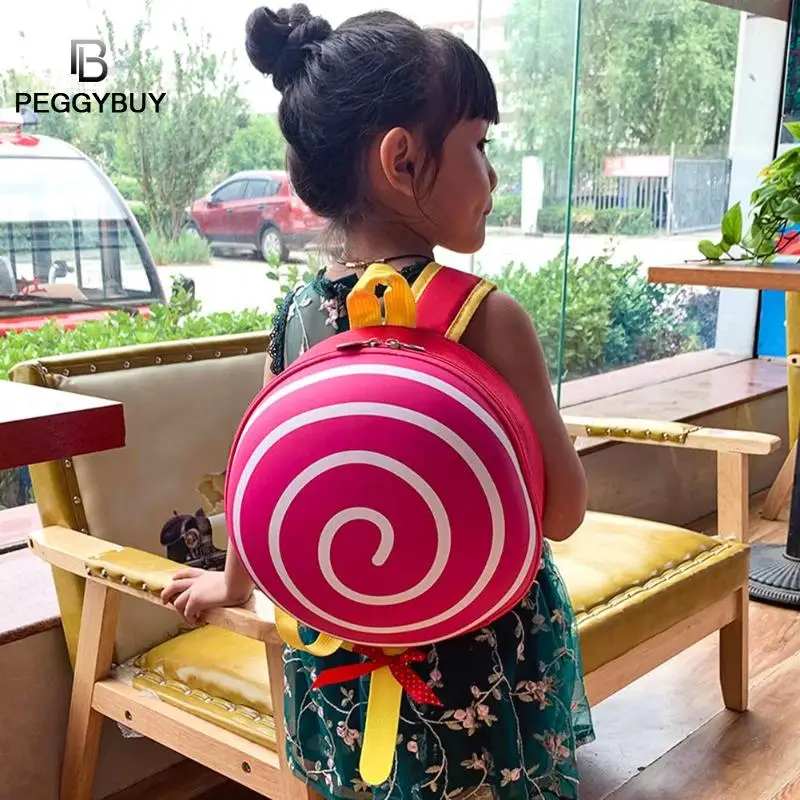 

Children Girls Small Lollipop Shape Cute Backpack Girls Kids Round Zipper Leather Nylon Mini Round Knapsack Casual Shoulder Bags