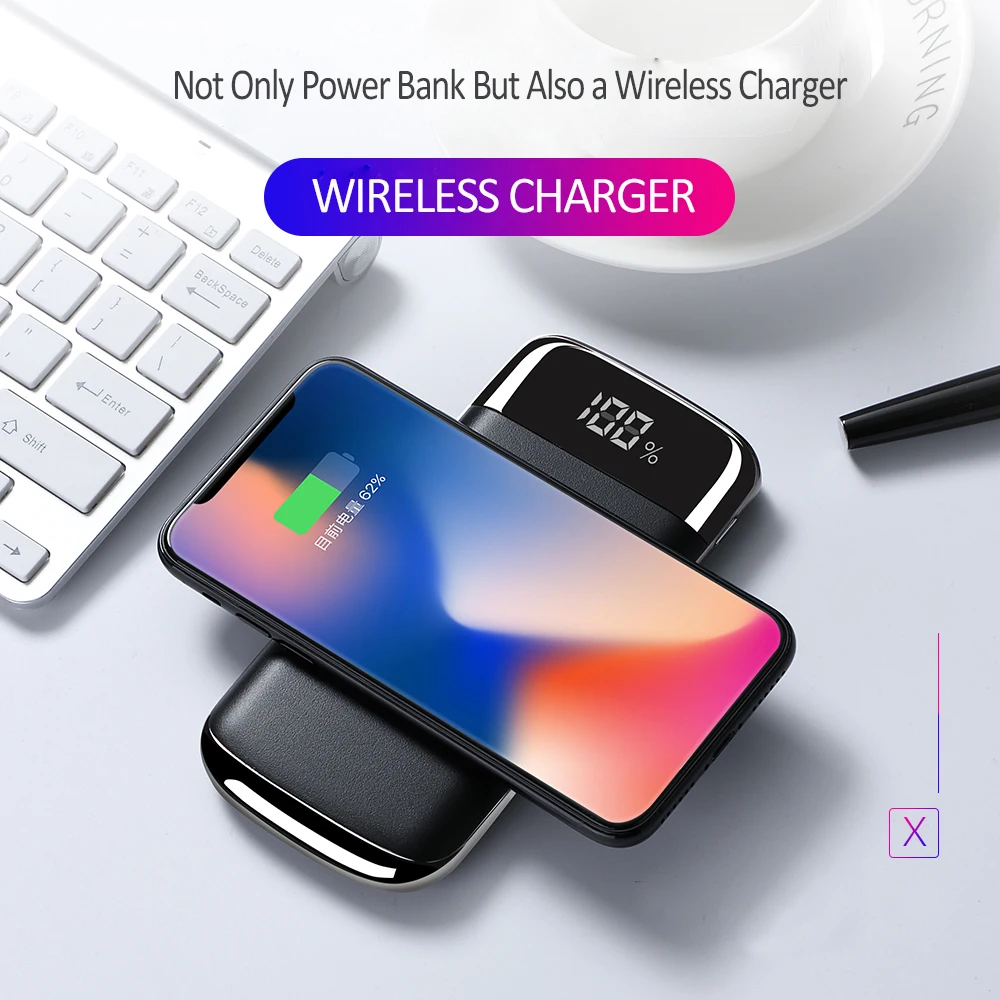 

10000mah Power Bank External Battery Bank Built-in Wireless Charger Powerbank Portable QI Wireless Charger for iPhone 8 8plus X