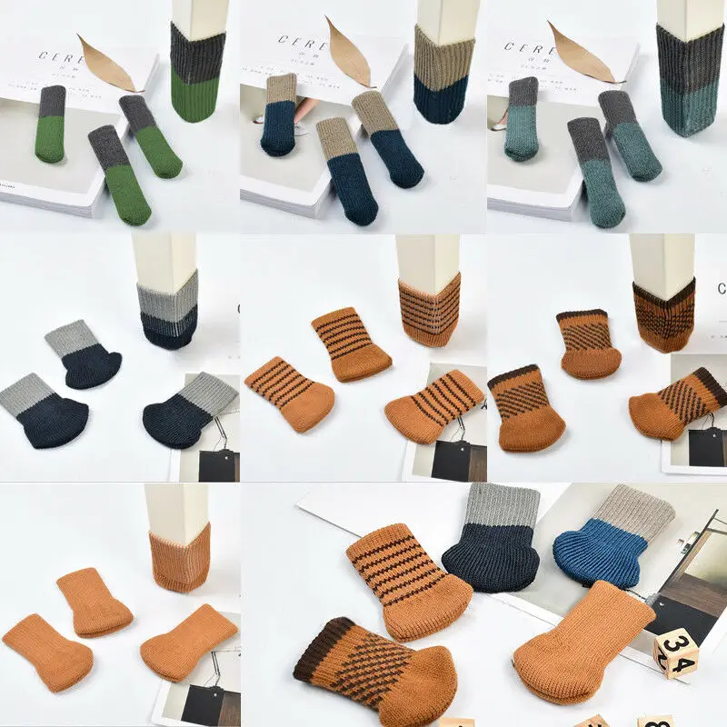 4pc/Set Table Chair Foot Leg Knit Socks Chair Leg Cover Protector Socks Sleeve Protect Floor Pads Floor Protector Home Decor