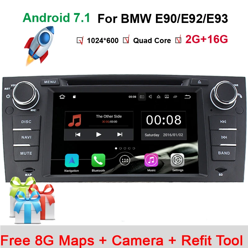 1024*600 Quad Core Car DVD Navigation for BMW E90 Android 7.1 GPS Wifi 3G Bluetooth Radio USB SD Canbus Free Camera+8GB map 1024*600 Quad Core Car DVD Navigation for BMW E90 Android 7.1 GPS Wifi 3G Bluetooth Radio USB SD Canbus Free Camera+8GB map