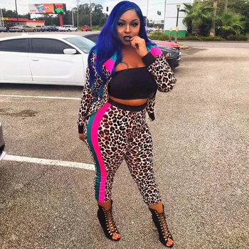 

Trendy TWO PIECE SET Print Vogue Tracksuit Women Jacket Leopard Pant Suit Plus Size Matching Spring Autumn Casual Outfits Street