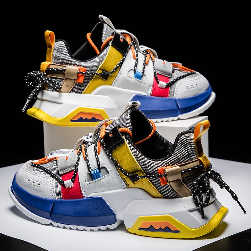 

Spring Male Hip Hop High-top Shoes Colorful Kanye Chunky Sneakers Cross Tied Tenis Casual Breathable Shoes Zapatos Hombre