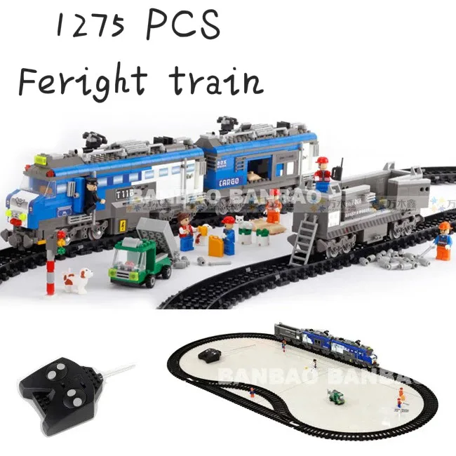 Model building kit compatible with font b lego b font traffic Cargo Trains rail 3D blocks