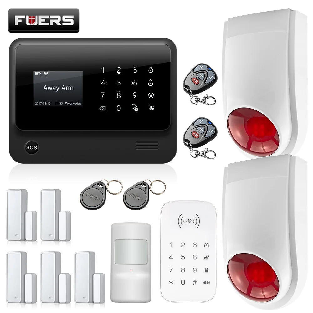 FUERS 3GG90B wifi 2,4G GSM беспроводная домашняя система охранной сигнализации Английский Русский Французский Испанский Голландский Шведский турецкий переключатель