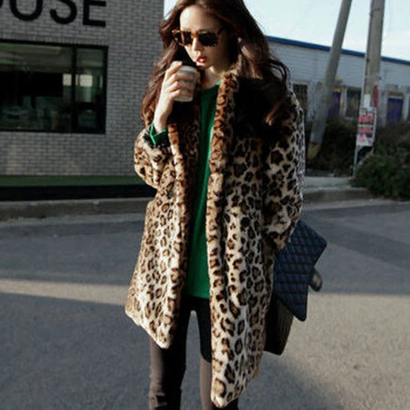 De W694 long Veste En Fourrure Imitation Femmes Hiver Moyen Fausse Survêtement Sexy S Léopard Mode 2016 Leopard Automne Manteau xxl Pq64PU