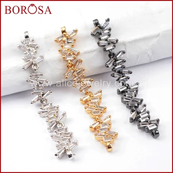 

BOROSA 10pieces CZ Clear Micro Pave Crystal Double Charm Connectors for Bracelet for Women Fashion Jewelry Making WX843