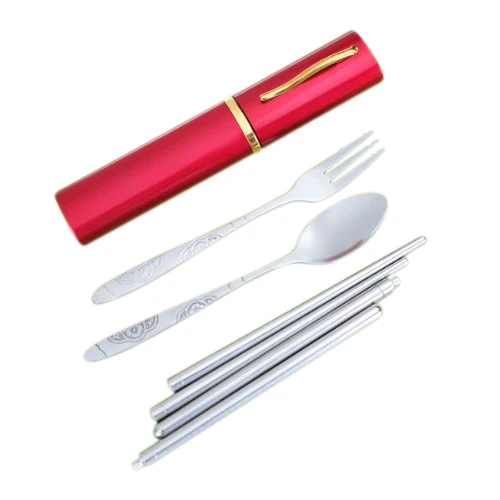 

Practical 3 PCS Camping Cutlery with Fork and Chopsticks Stainless Steel Portable Dinnerware Gift Set Random color