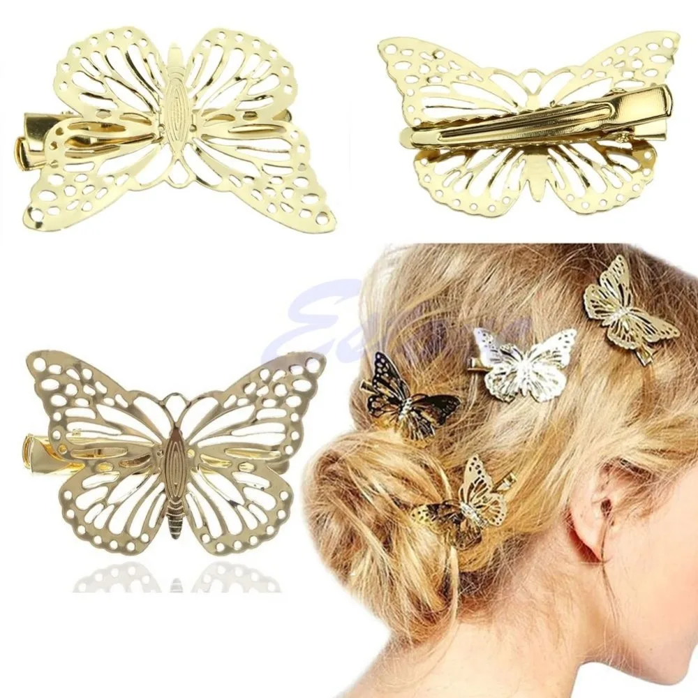 Hot Women Shiny Golden Butterfly Hair Clip Headband Hairpin Accessory