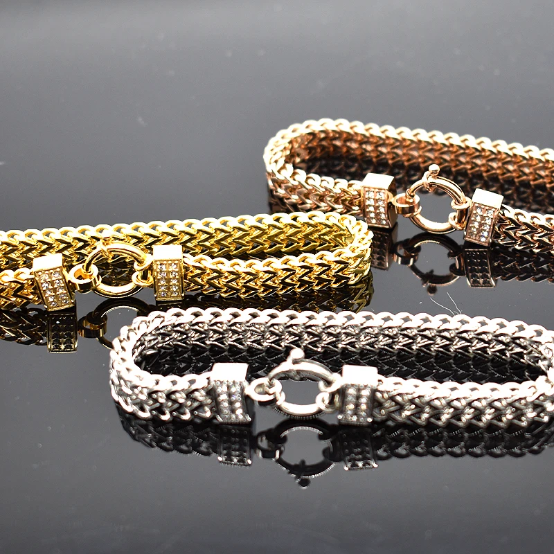 

AMUMIU New Arrival Flat Snake Chain Stainless Steel Bracelet Rose Gold Color For Men Women Charming Jewellery HB099