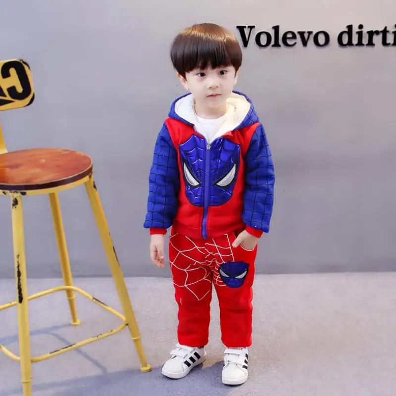 Tanie 2019 nowy wzór przebranie na karnawał Spider man odzież dziecięca chłopiec zimowy garnitur dzieci plus aksamitna gruba czapka suit1 5T