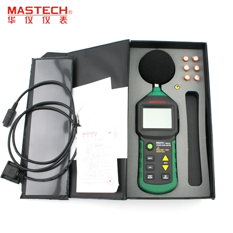 

MASTECH MS6701 Autoranging Digital Sound Level Meter Decibel Tester 30dB to 130dB with RS232 Interface and Software With the BOX
