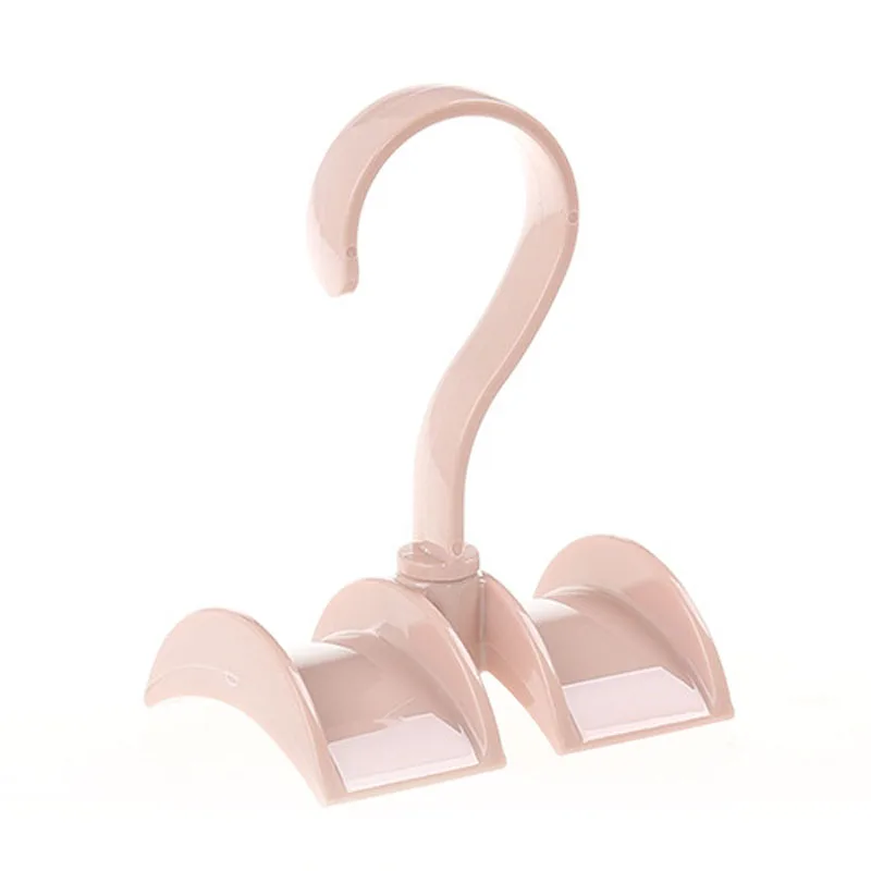 Многофункциональный поворотный шкаф стеллаж для хранения пластмассовый двойной крюк галстук Одежда Вешалка для шляп и сумок инструмент для стирки без перфорации - Цвет: pink